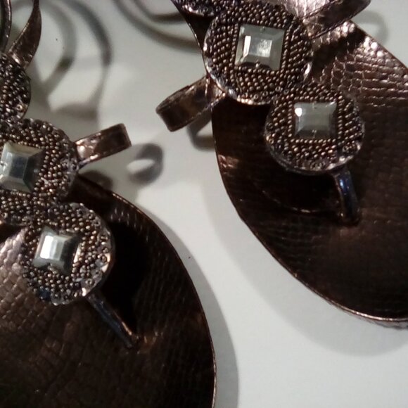 Kenneth Cole Silver Snake Skin Print Jeweled Sandals - Picture 3 of 7